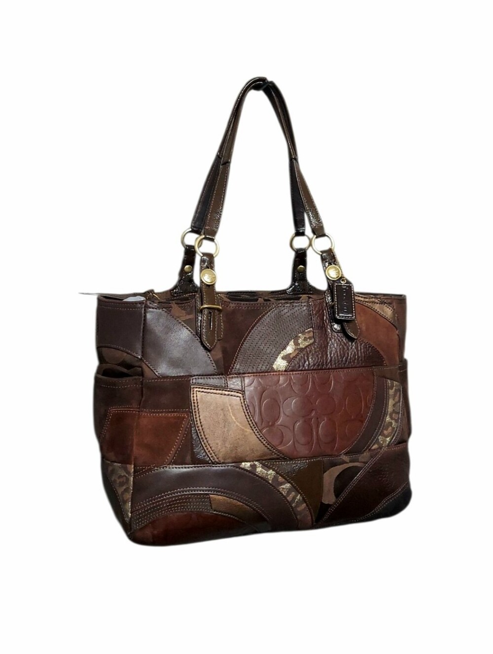 Coach F15459 Vintage Patchwork Leather & Suede Zip Shoulder Tote  No. F15459